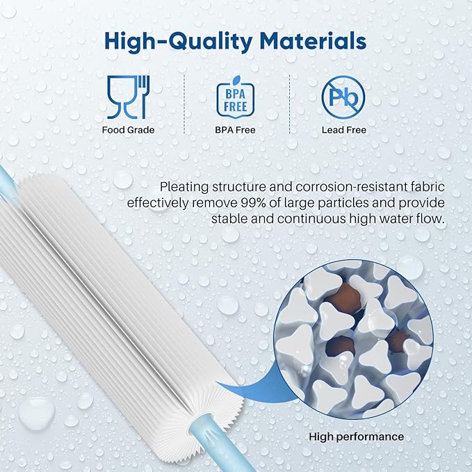 PUREPLUS 5 Micron 10"x2.5" Whole House Pleated Sediment Filter for Well Water, Replacement Cartridge for Universal 10 inch RO System, W50PE, WFPFC3002, SPC-25-1050, FM-50-975, 801-50, WB-50W, 6Pack