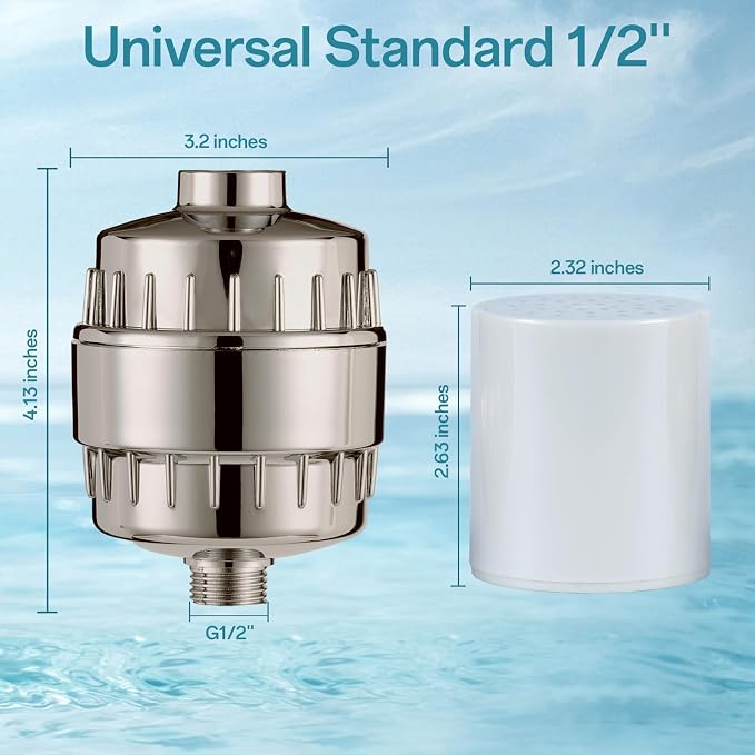 20 Stage Shower Filter for Hard Water, Remove Chlorine Heavy Metals and other Impurities, Improve Skin Hair, Fit Most Handheld Showerhead Fixed Rainfall (Brushed Nickel)