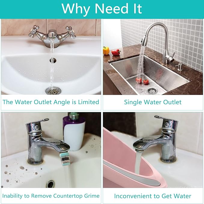 1080°Swivel Faucet Extender, Sink Water Faucet Aerator Extension in Brass, Swivel Robotic Arm Bathroom Faucet Extender, Kitchen Rotating Extension Filter with 2 Mode Splash