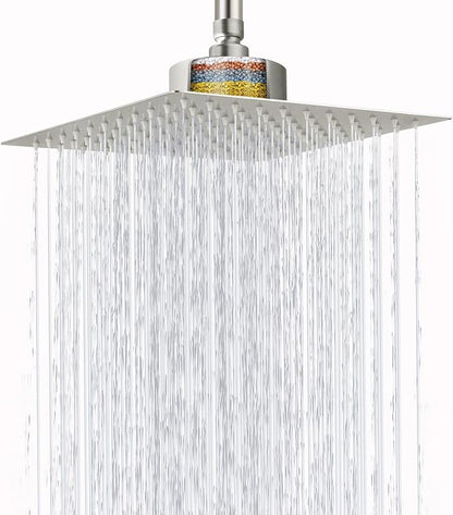 High Pressure Rain Shower Head with Filtered - 8" All Metal Square Showerhead Filter for Remove Chlorine and Harmful Substances, Brushed Nickel