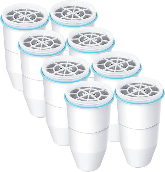 VIPHASES 6-Stage 0 TDS Water Filter Cartridge for Zero Pitchers, 8-Pack | 99.99% impurity removal. High-efficiency 8-pack replacement refills fit ZR-001, ZR-017, ZR-004, and more.