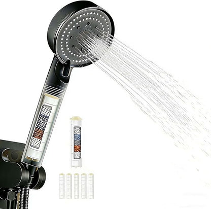 Shower Head High Pressure Black, 5-Spray Filtered Showerhead with Water Softener Beads & ON/OFF Switch for Daily & Pet Care – Removes Chlorine, Softens Hard Water, Reduces Dry Itchy Skin