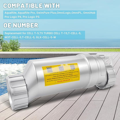 Salt Cell T-5 Upgrade Replacement Fit for Hayward W3T-Cell-5 AquaRite AquaTrol & More, Up to 20,000 Gallons Pool Salt Turbo Cell Chlorinator Generator