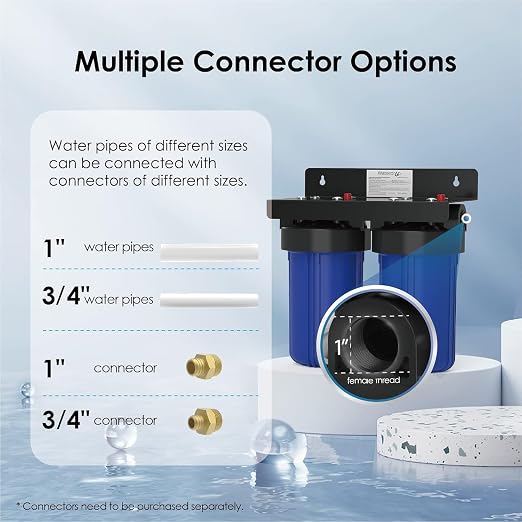 Waterdrop WHF21-FG 2-Stage Whole House Water Filter System, 5 Micron | Reduces Iron & Manganese, Lead, Chlorine, Odor, 5-Stage Filtration, with Carbon and Sediment Filters, 1" Inlet/Outlet