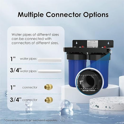 Waterdrop WHF21-FG 2-Stage Whole House Water Filter System, 5 Micron | Reduces Iron & Manganese, Lead, Chlorine, Odor, 5-Stage Filtration, with Carbon and Sediment Filters, 1" Inlet/Outlet