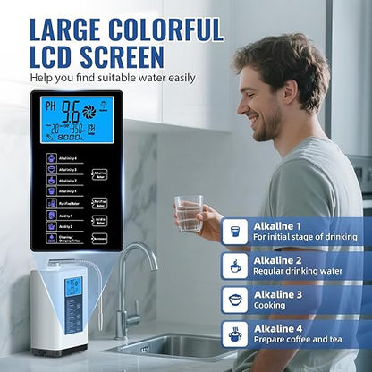 Alkaline Water Ionizer Machine, Water Machine PH 4-10.5 for Alkaline & Acidic Water, 5 Titanium Plates, Up to -500mV ORP, 8,000L Filter, 7 Water Settings, Auto-Cleaning, Intelligent Voice