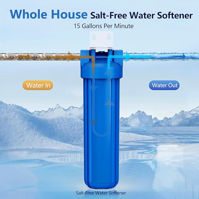 Whole House Salt Free Water Softener, Salt-Free Water Filter System, Salt-Free Water Softener Alternative, Prevent Water Scale Buildup, Without Salt and No Waste Water, 1" FNPT - Protect Appliances