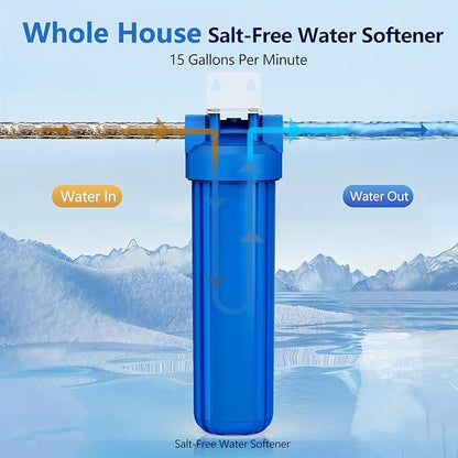 Whole House Salt Free Water Softener, Salt-Free Water Filter System, Salt-Free Water Softener Alternative, Prevent Water Scale Buildup, Without Salt and No Waste Water, 1" FNPT - Protect Appliances