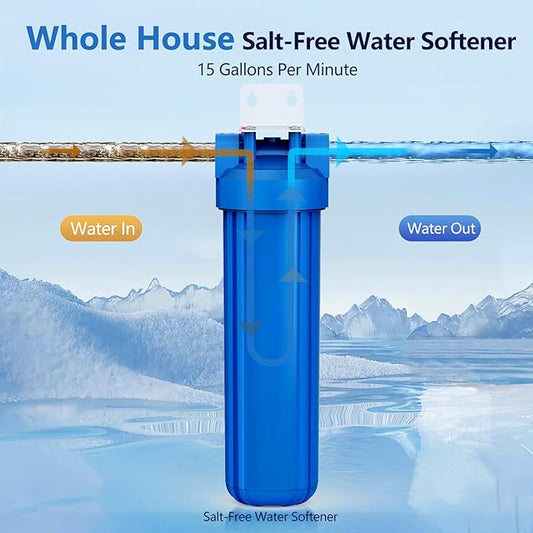 Whole House Salt Free Water Softener, Salt-Free Water Filter System, Salt-Free Water Softener Alternative, Prevent Water Scale Buildup, Without Salt and No Waste Water, 1" FNPT - Protect Appliances