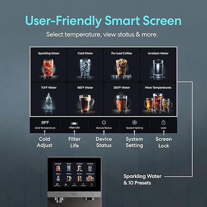 Brio Q60 Sparkling Water Countertop Dispenser with Refillable Tank, No Plumbing Required, Instant Hot & Cold, 4-Stage Reverse Osmosis Filtration, Touch Screen Display, Black