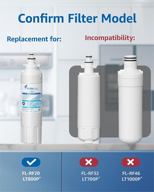 Filterlogic ADQ73613401 Refrigerator Water Filter, Replacement for LG® LT800P®, LT800PC, ADQ736134, ADQ73613402, LSXS26326S, LSXS26366S, LMXS30776S, LSXS26366D, LMXC23746S, 46-9490, 469490, Pack of 3