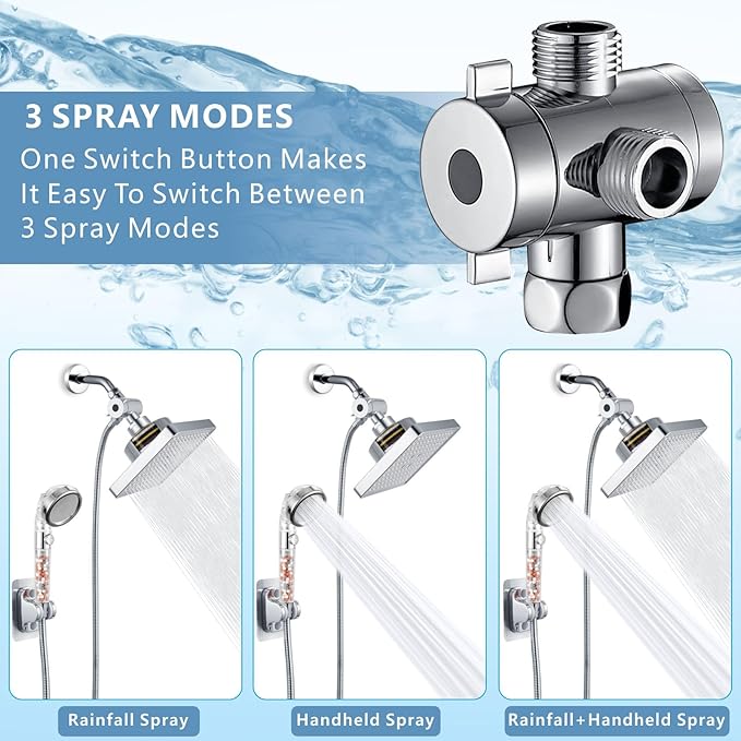 Filtered Shower Head with Handheld Combo, High Pressure Rain Showerhead Filter for Remove Chlorine and Harmful Substances, with Self-adhesive Holder/59" Hose, Chrome