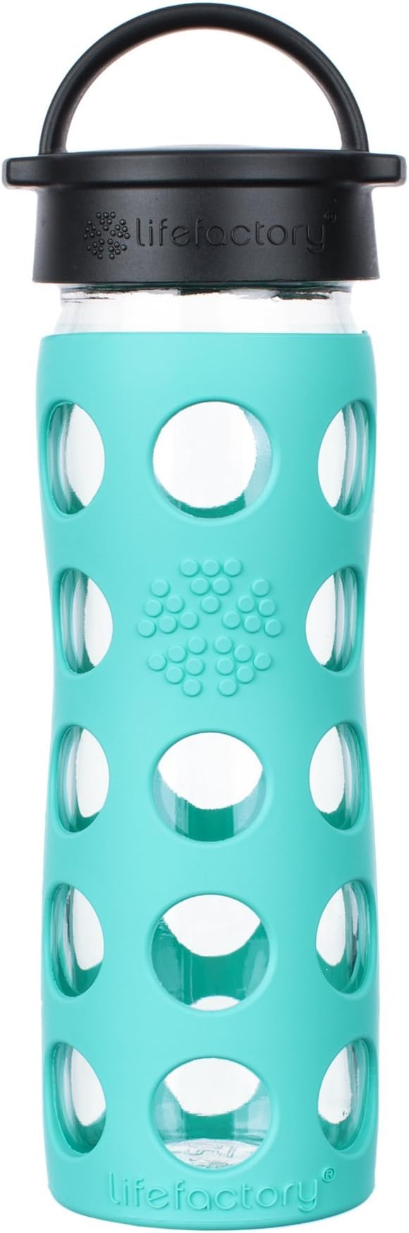 Lifefactory 16-Ounce BPA-Free Glass Water Bottle with Classic Cap and Protective Silicone Sleeve, Sea Green