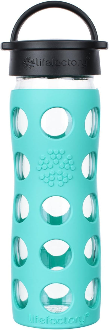 Lifefactory 16-Ounce BPA-Free Glass Water Bottle with Classic Cap and Protective Silicone Sleeve, Sea Green