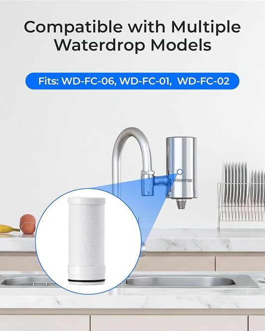 [Original] Waterdrop FF-03A Water Filter Replacement for Waterdrop WD-FC-06 | Reduces Chlorine, Heavy Metals and Bad Taste, Water Filter for Sink Faucet for WD-FC-06/FC-01/FC-02, 9 Months, 3 Pack