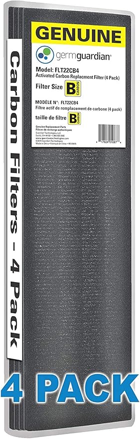 Guardian Technologies GermGuardian Air Purifier GENUINE Carbon Filter 4-Pack with Germ Guardian FLT4825 HEPA GENUINE Air Purifier Replacement Filter
