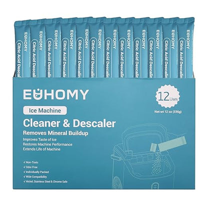 EUHOMY Ice Maker Cleaner & Descaler | 12 Use & Individually Packed | Ice Machine Cleaner with Organic Citric Acid Descaling Powder, Ideal for All Brands