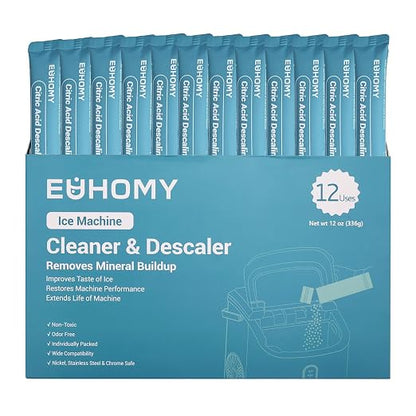 EUHOMY Ice Maker Cleaner & Descaler | 12 Use & Individually Packed for Each Use | Ice Machine Cleaner with Organic Citric Acid Descaling Powder Compatible with All Brands