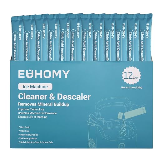 EUHOMY Ice Maker Cleaner & Descaler | 12 Use & Individually Packed for Each Use | Ice Machine Cleaner with Organic Citric Acid Descaling Powder Compatible with All Brands