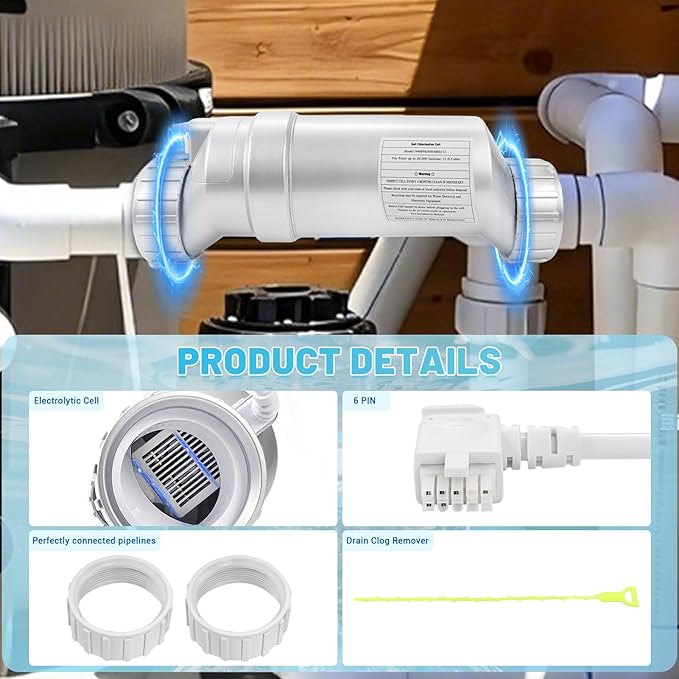 Salt Cell T-5 Upgrade Replacement Fit for Hayward W3T-Cell-5 AquaRite AquaTrol & More, Up to 20,000 Gallons Pool Salt Turbo Cell Chlorinator Generator