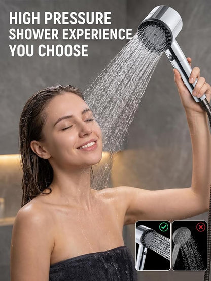 Cobbe Filtered Shower Head with Handheld, High Pressure 5 Spray Mode Showerhead with Filters, Built-in Power Wash for Hard Water, Chrome