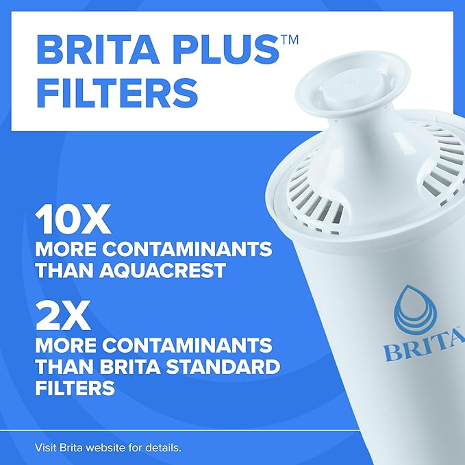 Brita 10 Cup Water Filter Pitcher, Reduces Chlorine, Mercury, Cadmium, Copper and More, Includes 1 Brita Plus Filter, BPA Free, Stone Blue