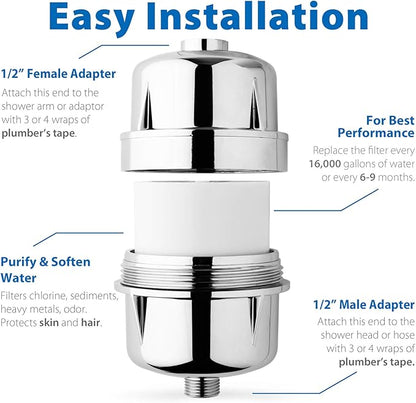iSpring FSF3 Maximum 33-Stage Shower Filter Replacement Cartridge, Removes Chlorine, Sediment, Heavy Metal, and Odor, Improves Conditions of Skin, Hair, and Nails, High Output No Clog, White