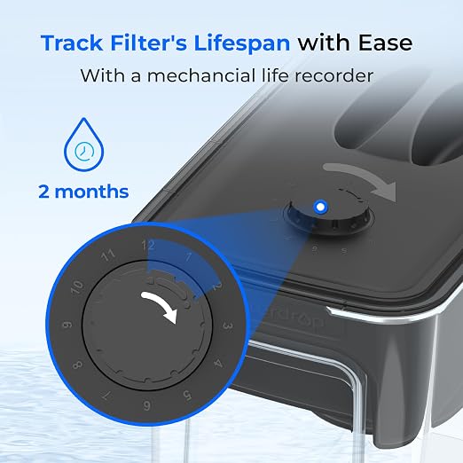 Waterdrop WFD-40L-L Water Filter Dispenser, 35-Cup Large Capacity, Black | 200-Gallon Long-Life, Faster Filtration, Reduces Chlorine, PFOA/PFOS and More, BPA Free