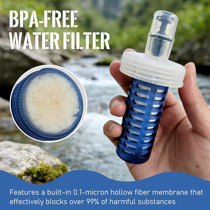 500ML Collapsible Water Bottle with Filter for Hiking, Camping & Travel - TPU Soft Flask, 0.1 Micrometer Hollow Fiber Membrane for Clearer, Better Tasting Outdoor Water(White)
