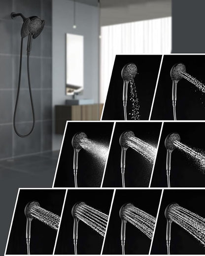 INAVAMZ 2-in-1 Shower Head with Handheld Combo: 2.5GPM Rainfall & Handheld Shower Head Use Together or Alone, 9 Spray Settings Hand Held Shower Head with Hose, Black