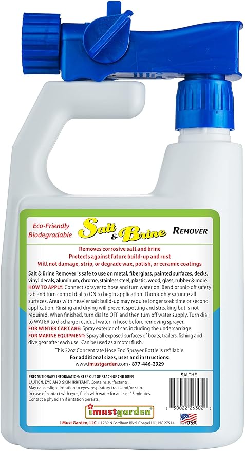 IMUSTGARDEN Salt & Brine Remover Concentrate: Safely Removes Salt and Brine from Vehicles and Marine Equipment – 32oz Hose-End Sprayer