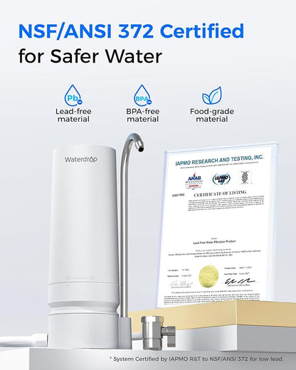 Waterdrop Water Filter for Sink Faucet, 4000 Gallons Countertop Water Filter System and Filter Life Reminder, Reduces Heavy Metals, Bad Odor, and 99% Chlorine, WD-CTF-05 (1 Filter)