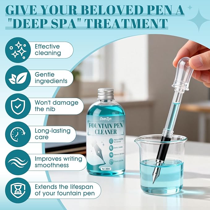 Fountain Pen Cleaning Kit, Fountain Cleaner with Pen Nibs Cleaner High-Efficiency Flushing Improve Cleaning Efficiency Prevent Clogging Extend The Life of Your Fountainpen, 6.67 oz