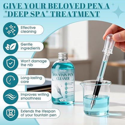 Fountain Pen Cleaning Kit, Fountain Cleaner with Pen Nibs Cleaner High-Efficiency Flushing Improve Cleaning Efficiency Prevent Clogging Extend The Life of Your Fountainpen, 6.67 oz