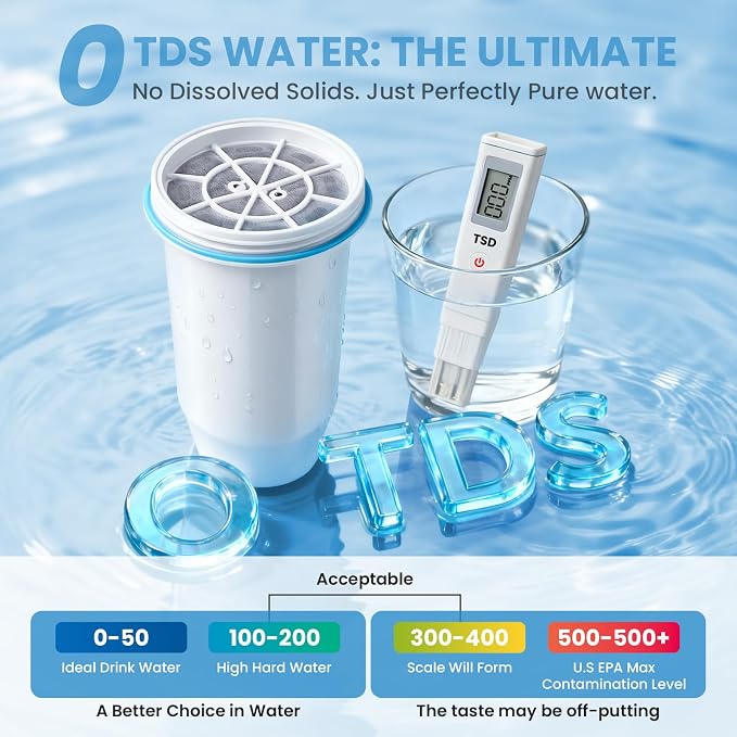 0 TDS Water Filter Replacement for Zero Pitcher & Dispenser | Upgraded 6-Stage Filtration | Removes 99.9% of Lead, Chromium, PFOA/PFOS | Compatible with ZR-001, ZR-004, ZR-017 | 2-Pack