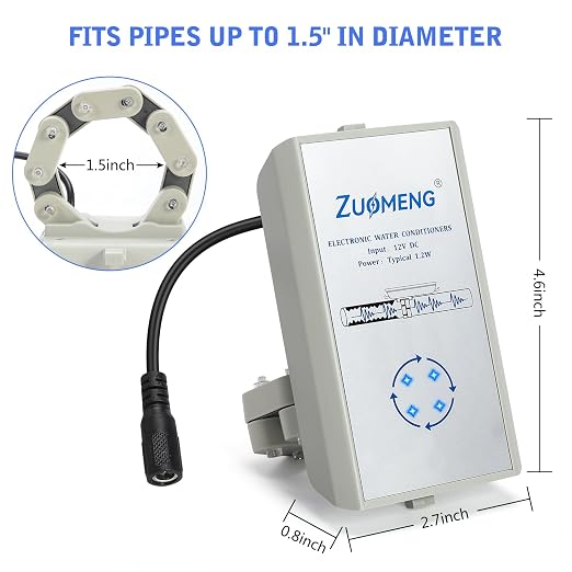 Electronic Water Descaler, Zuomeng Whole House Descaler with High Efficiency in Dissolving Scale for 2000-5000 sq ft Homes, 1.5” Pipes, Water Softener Alternative, No Chemicals, Salt or Filters