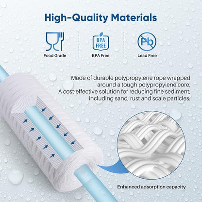PUREPLUS 10 Micron 10 x 4.5 Whole House String Wound Sediment Filter for Well Water, Replacement Cartridge for 84637, WPX5BB97P, PC10, CW5-BBS, 355215-45, 3Pack