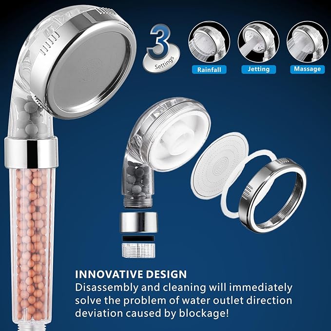 Voolan High Pressure Rain Shower Head with Handheld Spray Combo, Hand Held Filter Showerhead with Self-adhesive Holder and 59" Hose (Luxury Chrome)