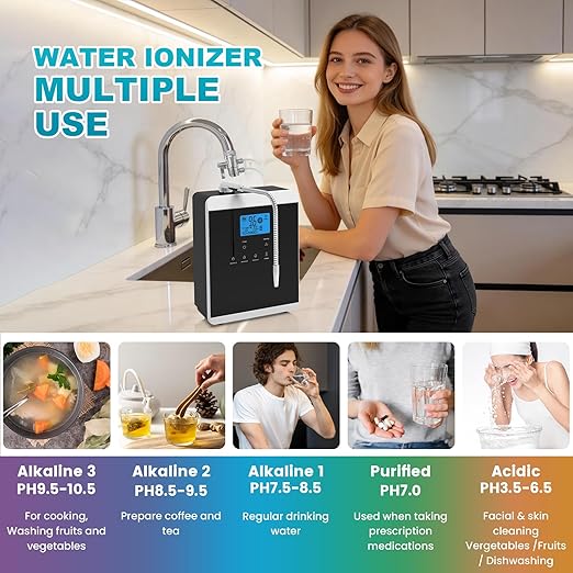 Alkaline Water Ionizer Machine for Home, 11 Titanium Plates Alkaline Water Machine, pH 4-10.5 Acid Water Purifier, Water Filter Up to -600mV ORP | 10000 Liters Per Filter