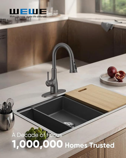 WEWE Vintage Kitchen Faucet with Pull Down Sprayer, Stainless Steel 1 or 3 Hole High Arc Single Handle Antique Sink Faucet for Classic Modern Ktichen, Oil Rubbed Bronze Bar & Prep Sinks