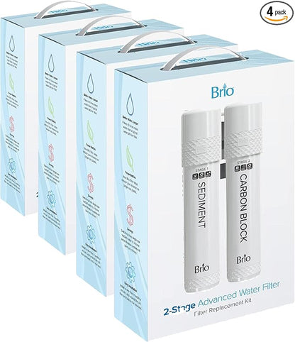 Brio 2 Stage Water Cooler Filter Replacement Kit - for Models with "UVF2" - 1500 Gallons,(Pack of 4)