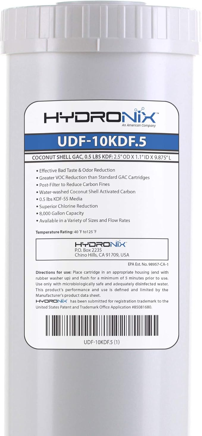 Hydronix UDF-10KDF.5 Chlorine, CTO, Heavy Metals, Bacteria & Scale Reduction Water Filter with 1/2 lb KDF, 2.5" x 10"