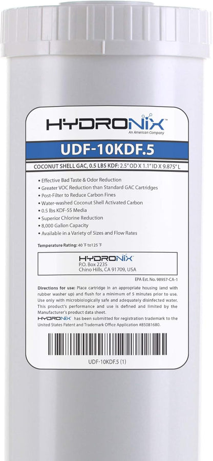 Hydronix UDF-10KDF.5 Chlorine, CTO, Heavy Metals, Bacteria & Scale Reduction Water Filter with 1/2 lb KDF, 2.5" x 10"