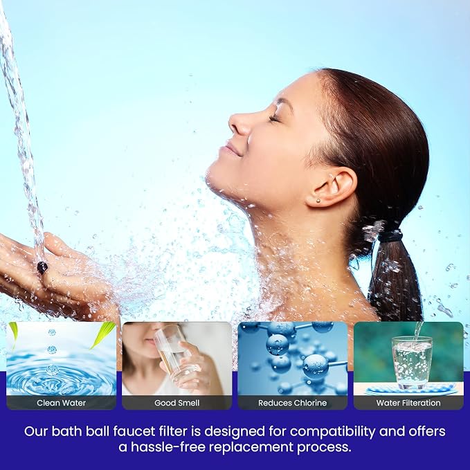 Crystal Quest Bath Ball Replacement Cartridge – Removes Chlorine, PFAS & Odors – Easy-to-Install Water Filter – Eco-Friendly, Durable & Skin-Safe – Built in the USA [6 Pack]