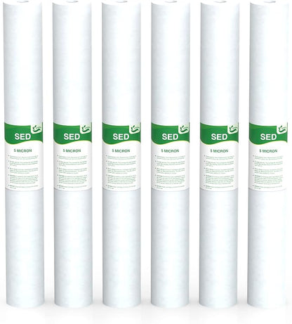 5 Micron Water Filter 20" x 2.5" Replacement Cartridge, 20-inch Sediment Pre-Filters for Whole House Water Filtration/Water Softener Systems, 6-Pack