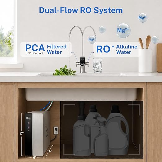 iSpring RO1200AK Dual-Flow Reverse Osmosis Water Filter, 1200 GPD Under Sink Tankless RO System, pH+ Alkaline Remineralization, 3:1 Pure to Drain, Auto Flush, TDS PFAS Reduction, Filter Reminder
