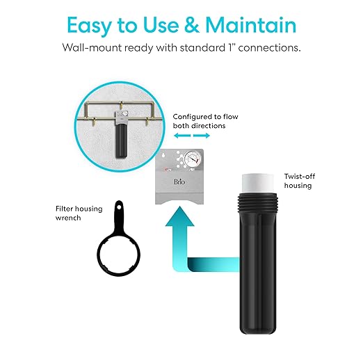 Brio Whole House Water Filter System w/Gauge & Fast-Flow Sediment Filter (5 Micron) 4.5" x 20" | Removes Dirt, Improves Taste & Protects Home Appliances | 900 GPH | 100,000 Gallons or 12 Months