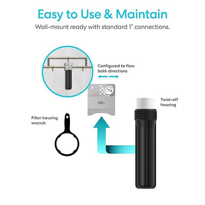 Brio Whole House Water Filter System w/Gauge & Fast-Flow Sediment Filter (5 Micron) 4.5" x 20" | Removes Dirt, Improves Taste & Protects Home Appliances | 900 GPH | 100,000 Gallons or 12 Months