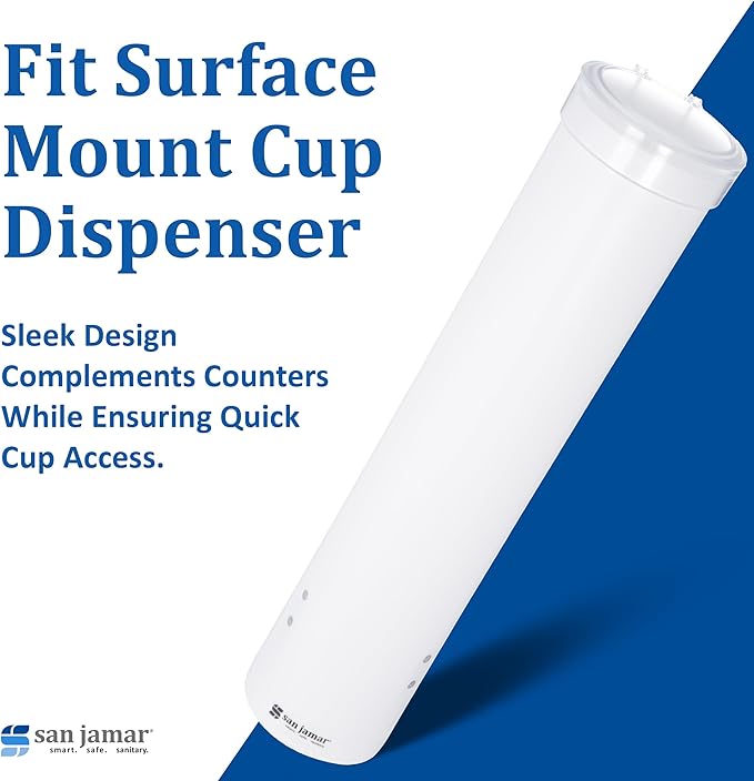 San Jamar Medium Pull-Type Cup Dispenser 4-10 Oz. Cups with Flip Cap for Restaurants, Dining Halls, and Fast Food Plastic, 16 Inches, White