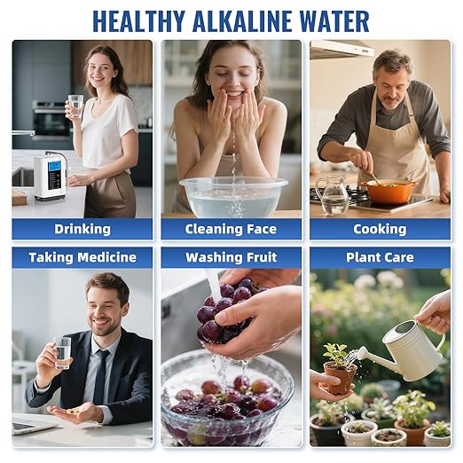 Alkaline Water Ionizer Machine, Water Machine PH 4-10.5 for Alkaline & Acidic Water, 5 Titanium Plates, Up to -500mV ORP, 8,000L Filter, 7 Water Settings, Auto-Cleaning, Intelligent Voice